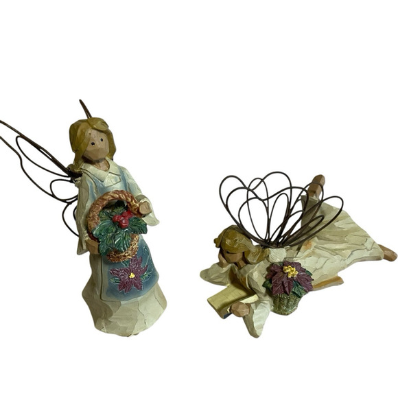 Two Ganz Angel Accent Flower Winter greenery Resin figurines by Roman Home Decor - Picture 1 of 13